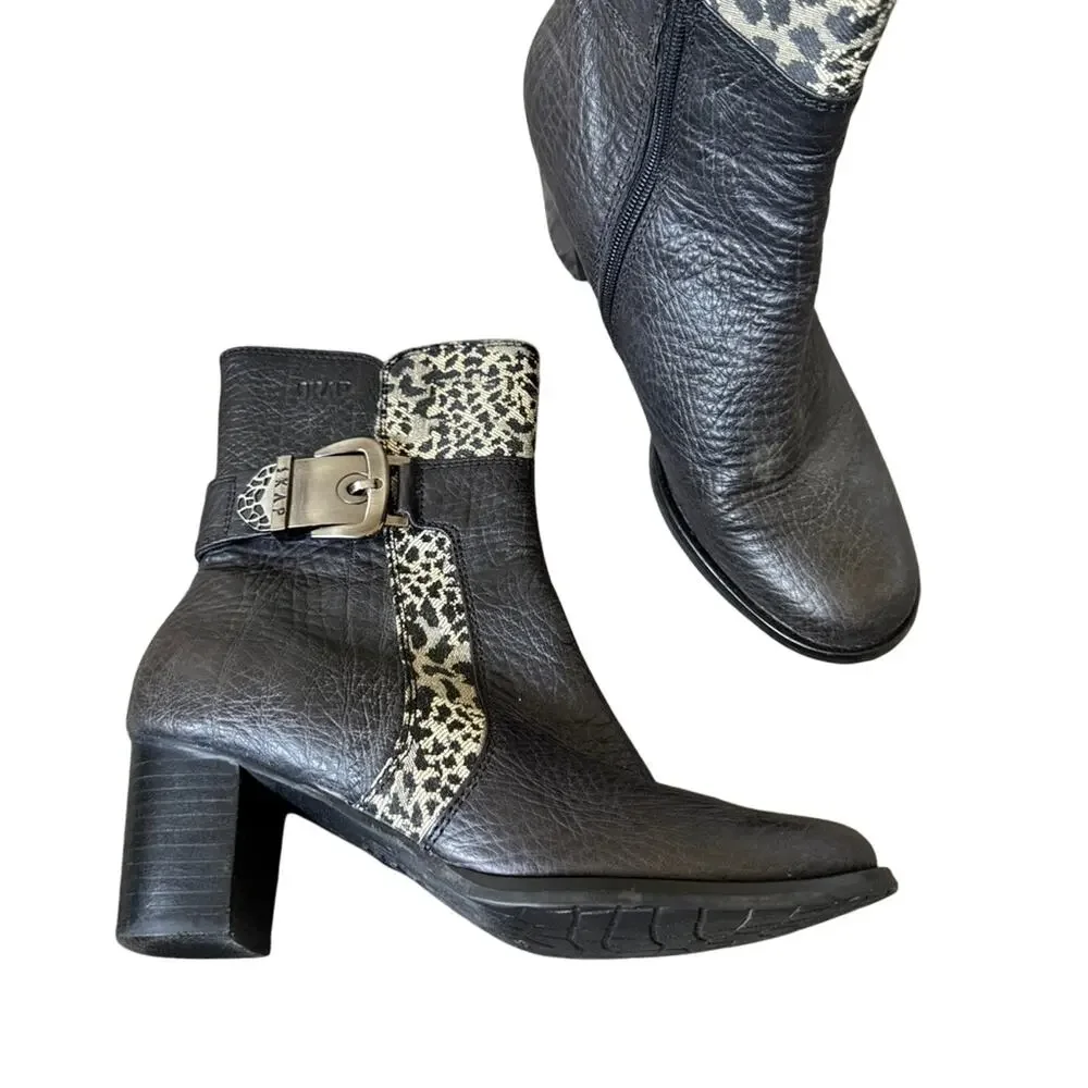 Skap Black Leather Animal Print Ankle Boots Womens 6 Fall Preppy Classic Booties